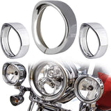 NTHREEAUTO Chrome Motorcycle Lights Frenched Ring Kit Compatible with Harley, 7" Headlight Trim Ring Decorate Visor + 4 1/2" Fog Light Trim Ring Decorate Visor(Chrome)